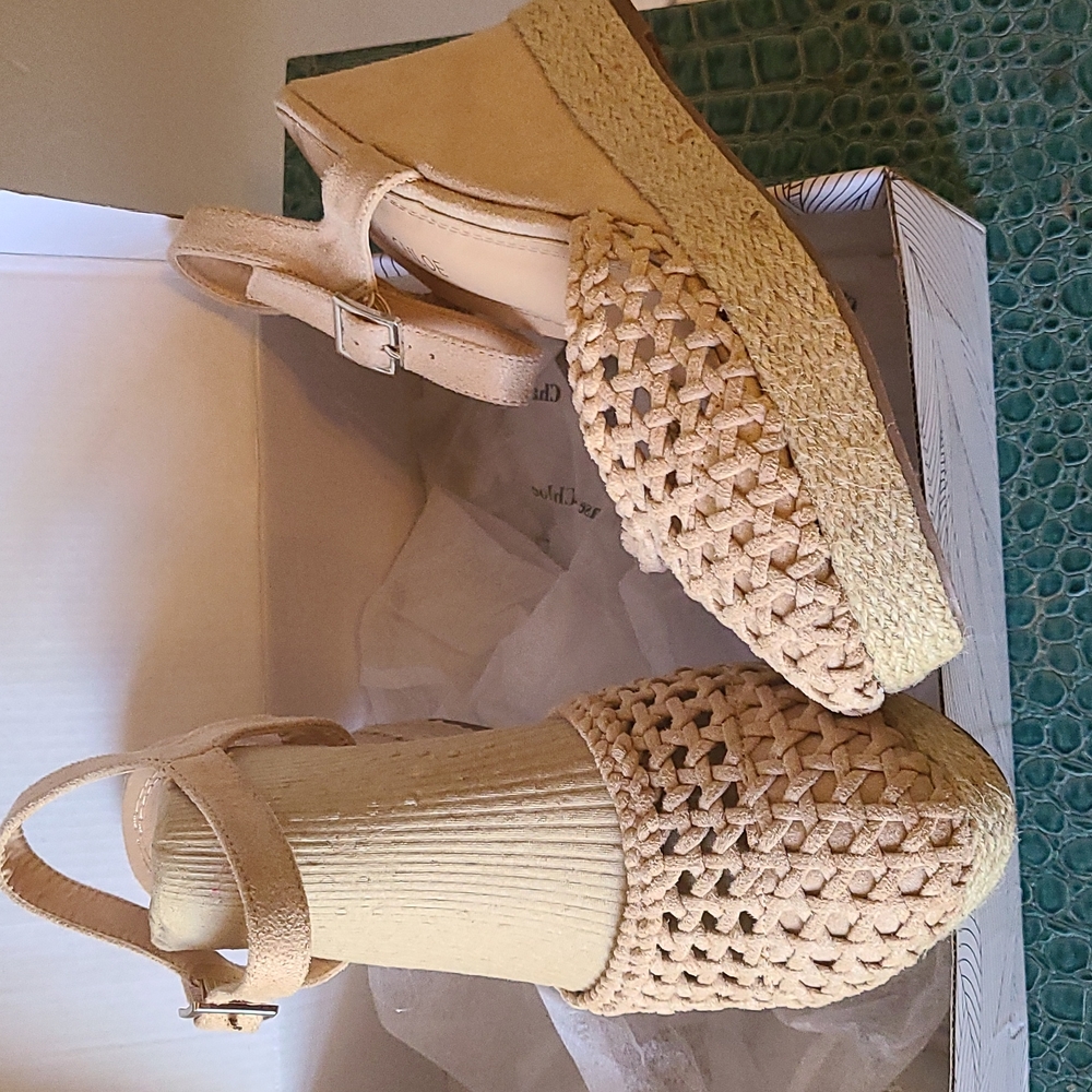 WEDGES nude suede  New never used in original box.  Chase + Chloe